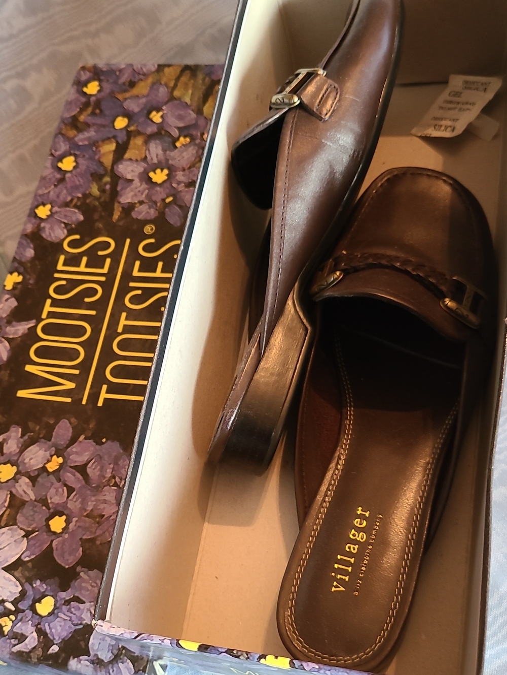 Villager Brown Leather Slip-On Mule with Gold Bit Accent